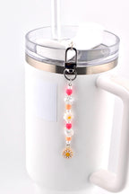 Sorbet Groove Tumbler Straw Charm: Pink Orange Daisy Beaded Y2K Coastal Accessory