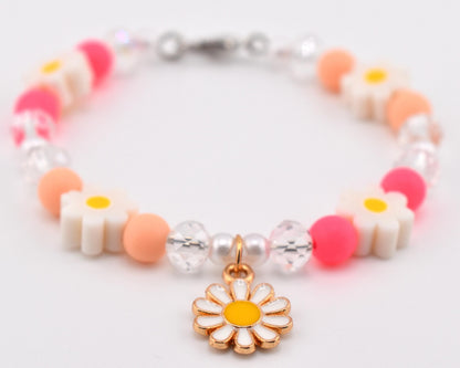 Sorbet Groove Tumbler Handle Charm: Pink and Orange Beaded Handle Charm with Daisy Accents