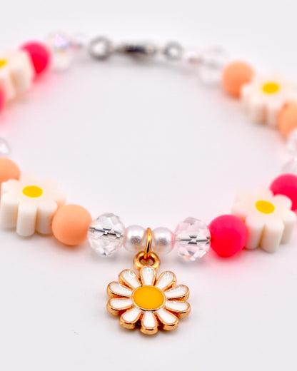 Sorbet Groove Tumbler Handle Charm: Pink and Orange Beaded Handle Charm with Daisy Accents