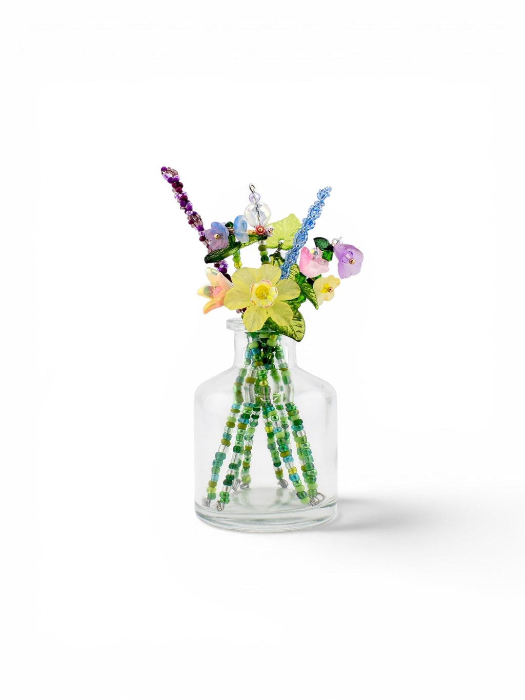 Handmade Beaded Flower Bouquet in Small Glass Bud Vase | Unique Desk Decor Gift