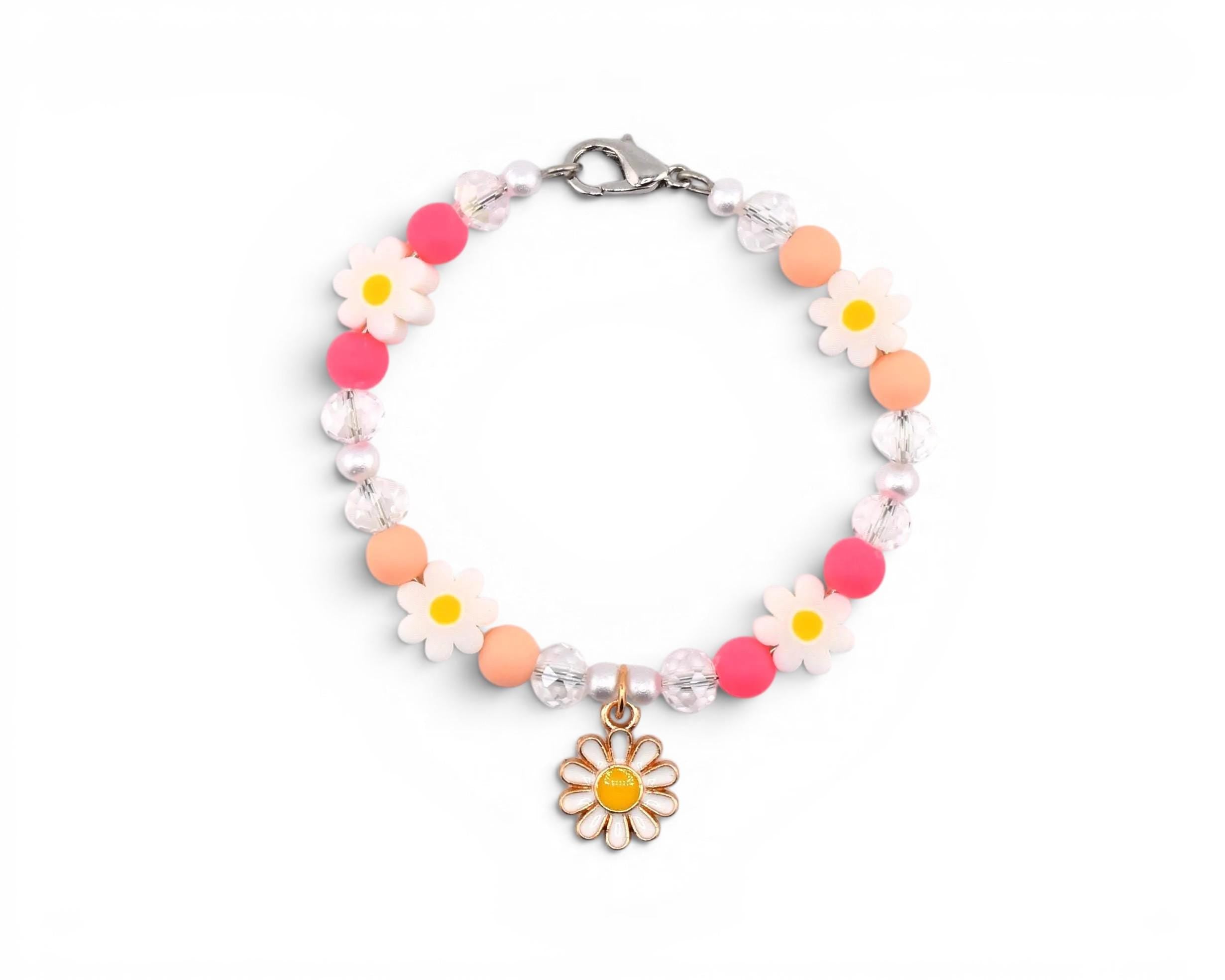 Sorbet Groove Tumbler Charm: Pink Orange Daisy Beaded Handle Accessory