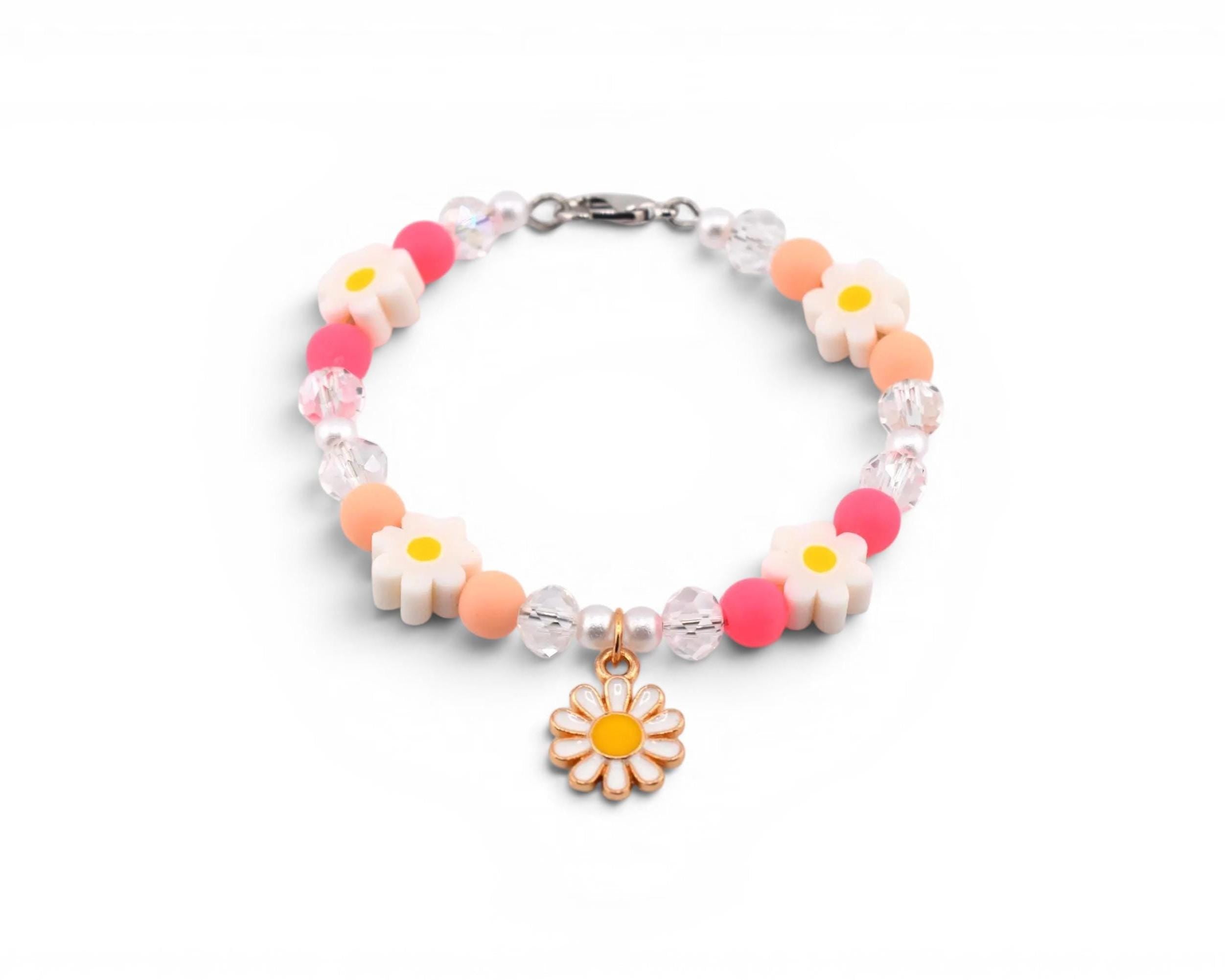 Sorbet Groove Tumbler Charm: Pink Orange Daisy Beaded Handle Accessory
