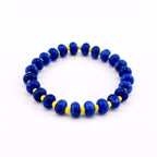 Cobalt Blue Stone Bead Bracelet, Gold Initial Charm, Crystal Accent, Pearl Detail