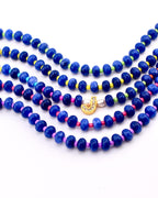 Cobalt Blue Stone Bead Bracelet, Gold Initial Charm, Crystal Accent, Pearl Detail