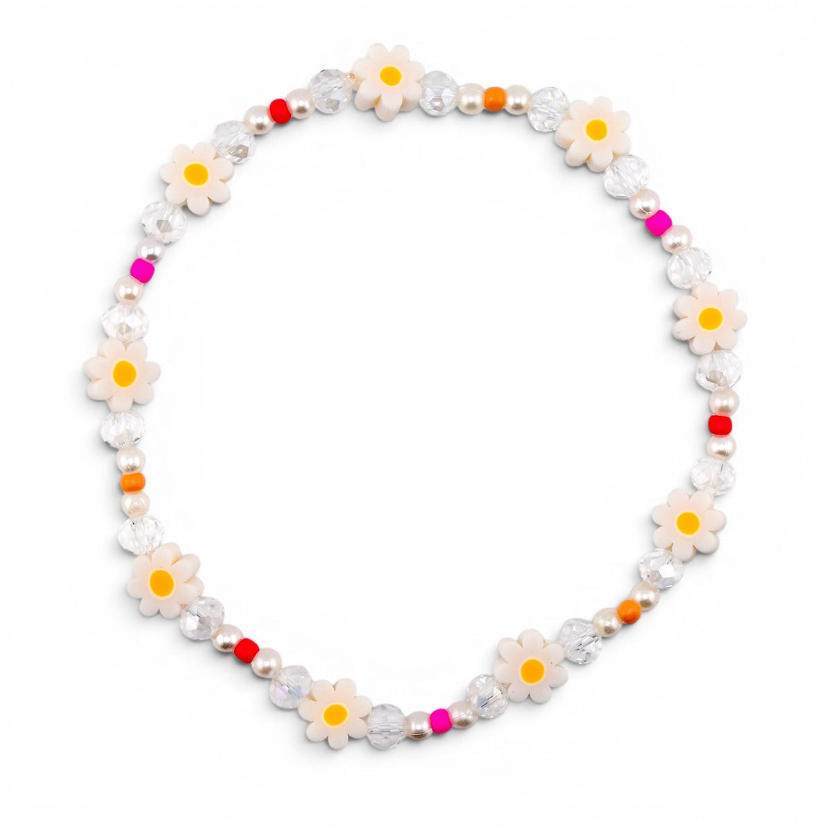 Sorbet Groove Beaded Bracelet Collection Pink Orange Daisy Accent Stackable Summer Jewelry