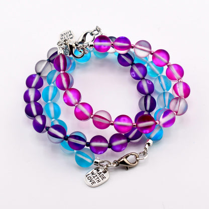 Colorful Frosted Glass Bead Bracelet | Handmade Beaded Bracelet | Aqua, Pink & Purple Bracelet