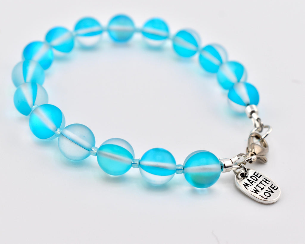 Frosted Glass Bead Bracelet: Sea Glass Style, Aqua, Pink, Purple Stackable Jewelry