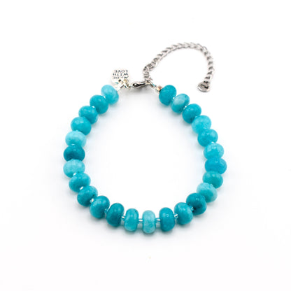 Dyed Jade Beaded Bracelet | Aqua Blue Gemstone Jewelry, Adjustable Chain