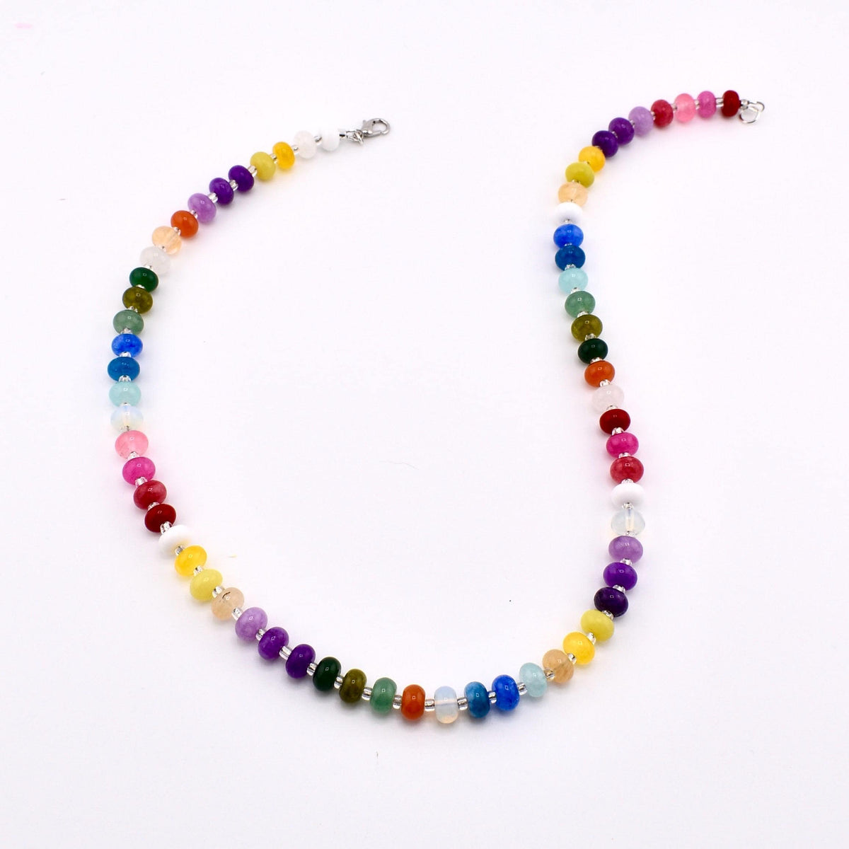 Rainbow Gemstone Rondelle Necklace | Multicolor Candy Stone Jewelry, Handmade