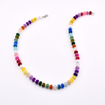 Rainbow Gemstone Beaded Necklace | Colorful Candy Gemstone Rondelle Necklace | Handmade Multicolor Stone Jewelry