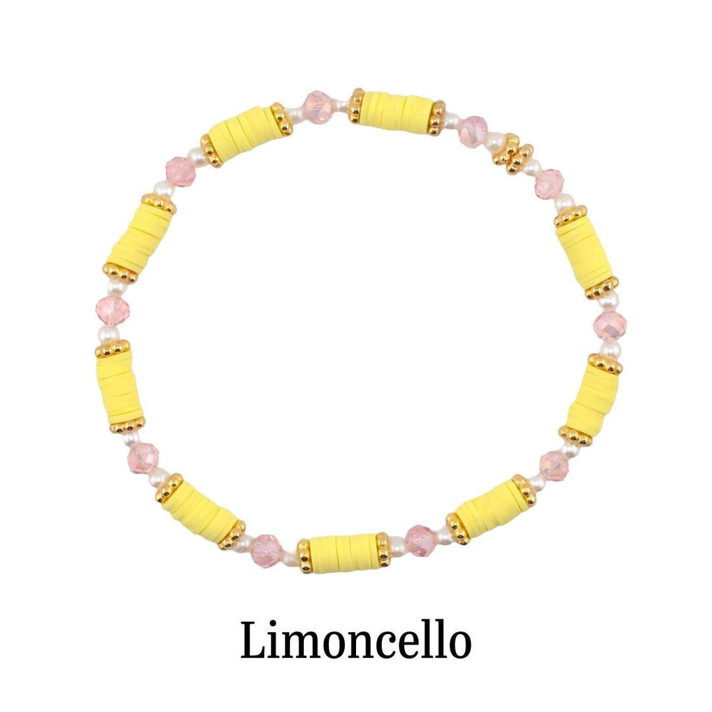 Lemon Haze & Polaroid Rose Bracelet Collection: Yellow Pink And Gold Beaded Bracelets