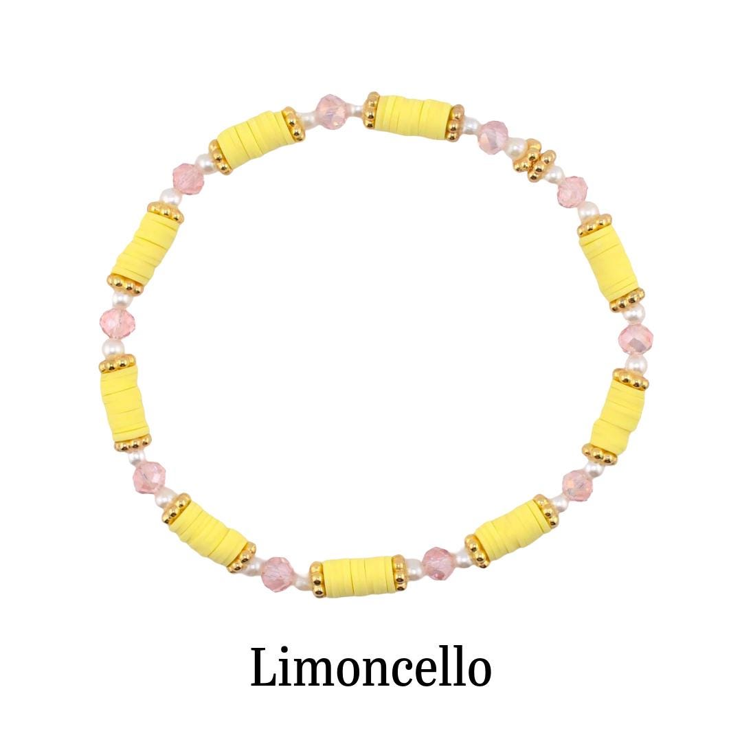Lemon Haze & Polaroid Rose Bracelet Collection: Yellow Pink And Gold Beaded Bracelets