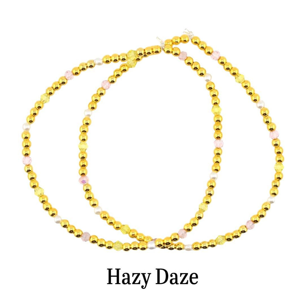 Lemon Haze & Polaroid Rose Bracelet Collection: Yellow Pink And Gold Beaded Bracelets