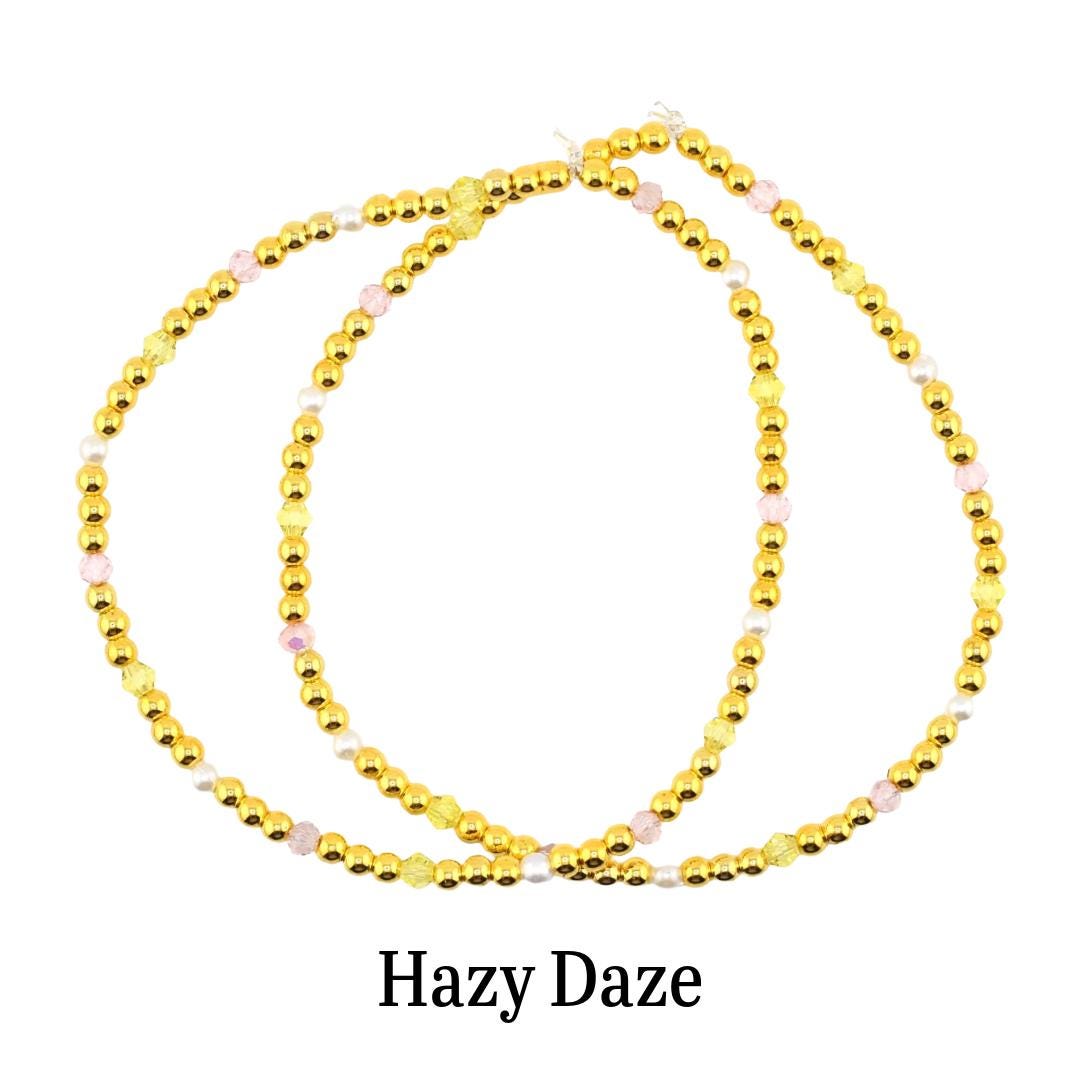 Lemon Haze & Polaroid Rose Bracelet Collection: Yellow Pink And Gold Beaded Bracelets