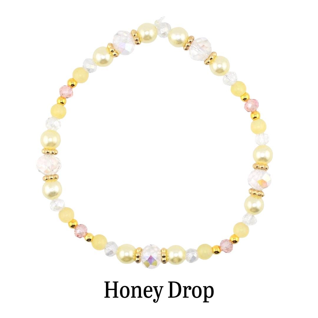 Lemon Haze & Polaroid Rose Bracelet Collection: Yellow Pink And Gold Beaded Bracelets