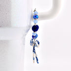 Blue Crystal Beaded Bracelet with Marbled Bow Charm | Handmade Tumbler Accessory