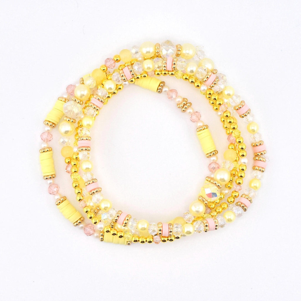Lemon Haze & Polaroid Rose Bracelet Collection: Yellow Pink And Gold Beaded Bracelets