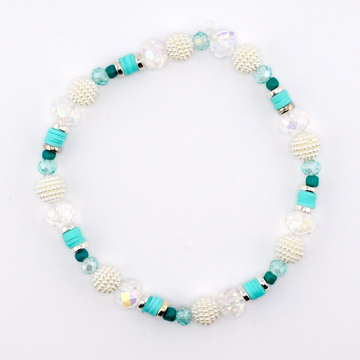 Teal Daisies Bracelet Collection: Teal Pearl and Silver Beaded Bracelets