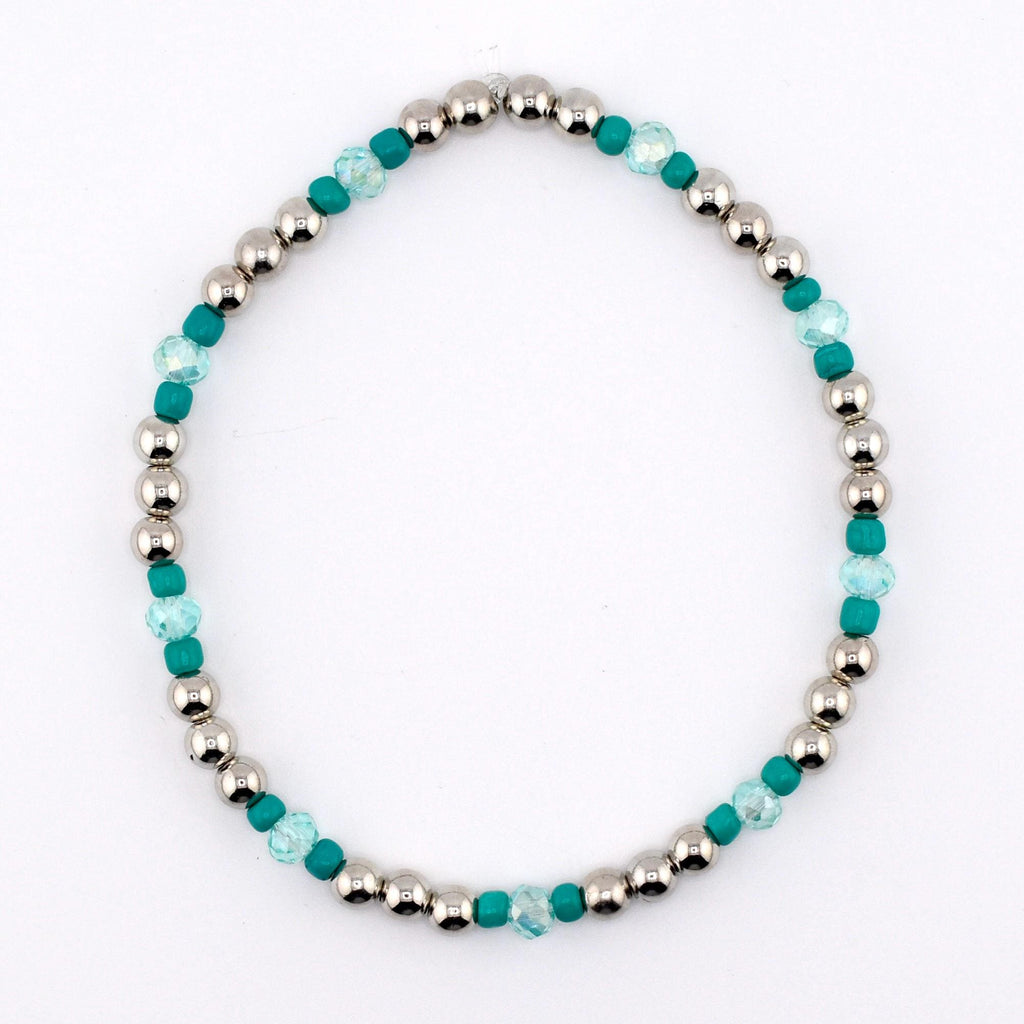 Teal Daisies Bracelet Collection: Teal Pearl and Silver Beaded Bracelets