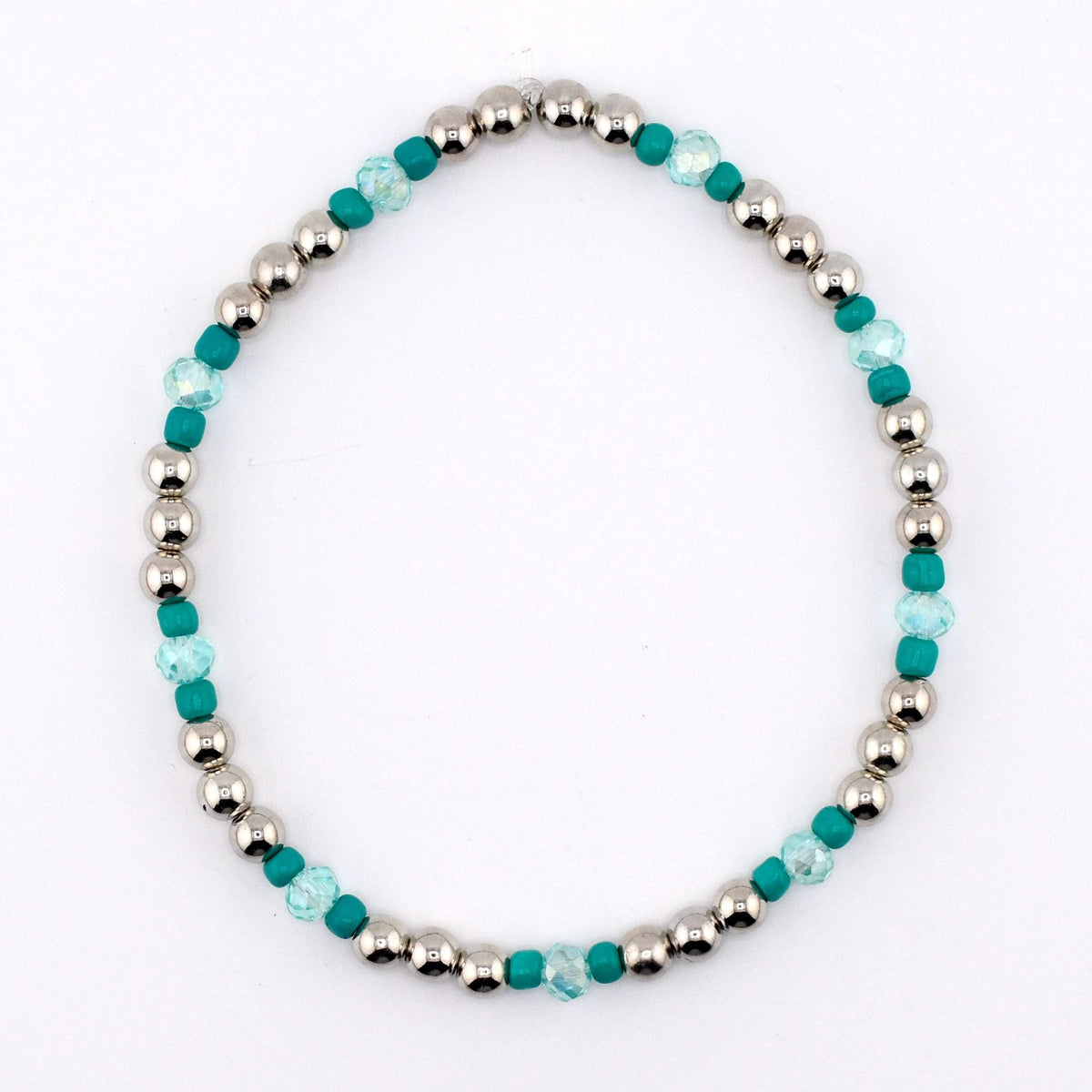 Teal Daisies Bracelet Collection: Teal Pearl and Silver Beaded Bracelets