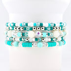 Teal Daisies Bracelet Collection: Teal Pearl and Silver Beaded Bracelets