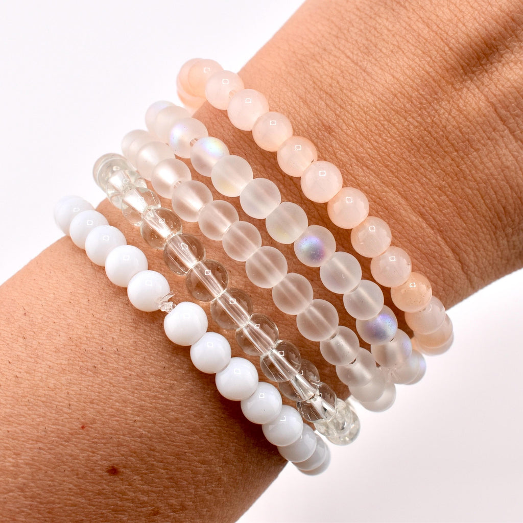 Neutral Beaded Bracelet | Black, Brown, Gray & White Glass Bead Stretch Bracelet | Minimalist Stackable Handmade Jewelry
