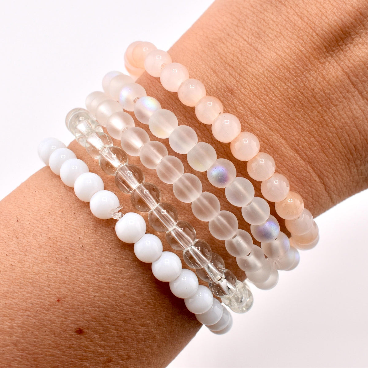 Neutral Beaded Bracelet | Black, Brown, Gray & White Glass Bead Stretch Bracelet | Minimalist Stackable Handmade Jewelry