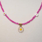Pink Beaded Daisy Necklace: Y2K Flower Charm, Summer Jewelry