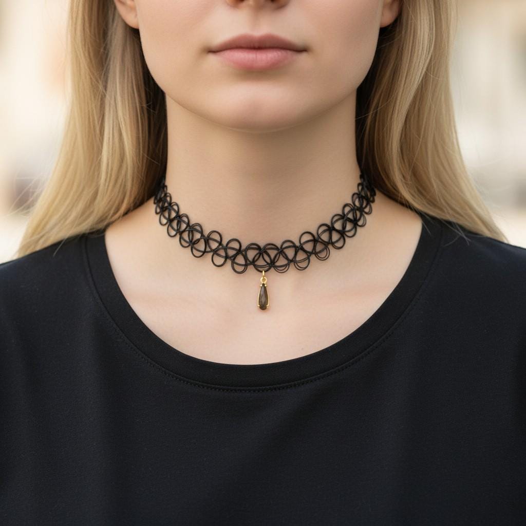 Tattoo Choker Necklace with Sparkle Charm
