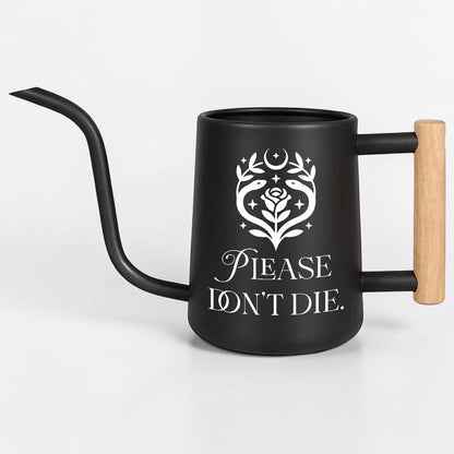 Metal Watering Can with Please Don't Die Plant Pun Design