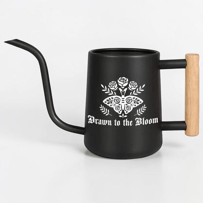 Gothic Moth Watering Can, Plant Watering Can with Wooden Handle, Floral Moth Plant Lover Gift, Goth Cottagecore Plant Decor