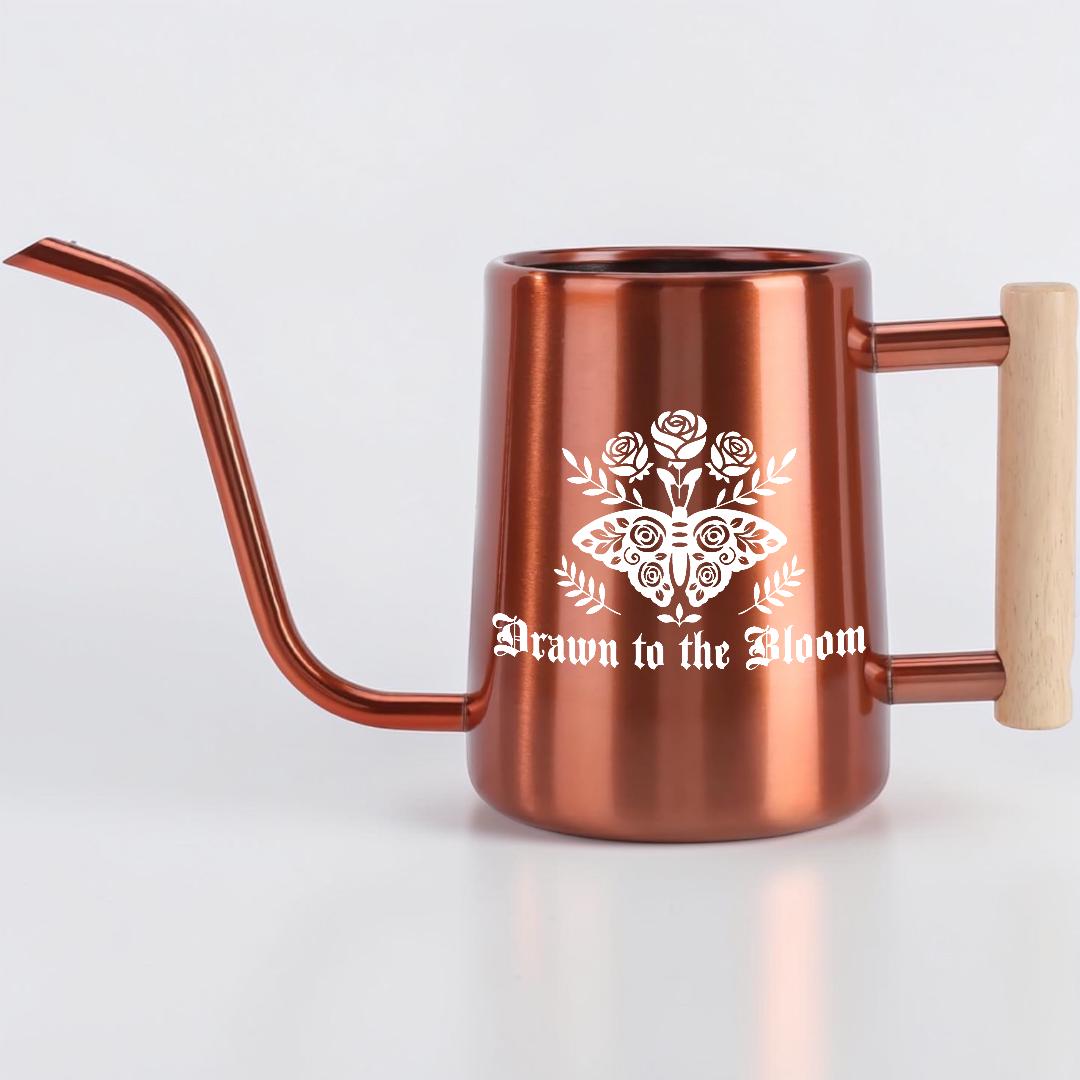 Gothic Moth Watering Can, Plant Watering Can with Wooden Handle, Floral Moth Plant Lover Gift, Goth Cottagecore Plant Decor