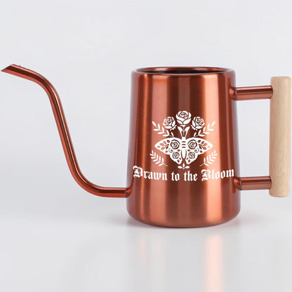 Gothic Moth Watering Can, Plant Watering Can with Wooden Handle, Floral Moth Plant Lover Gift, Goth Cottagecore Plant Decor