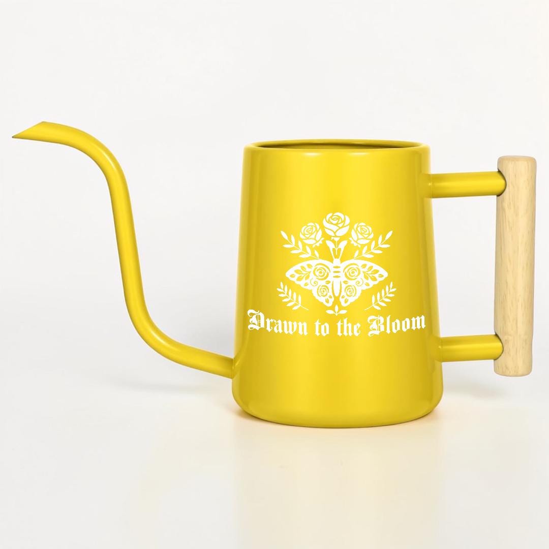 Gothic Moth Watering Can, Plant Watering Can with Wooden Handle, Floral Moth Plant Lover Gift, Goth Cottagecore Plant Decor
