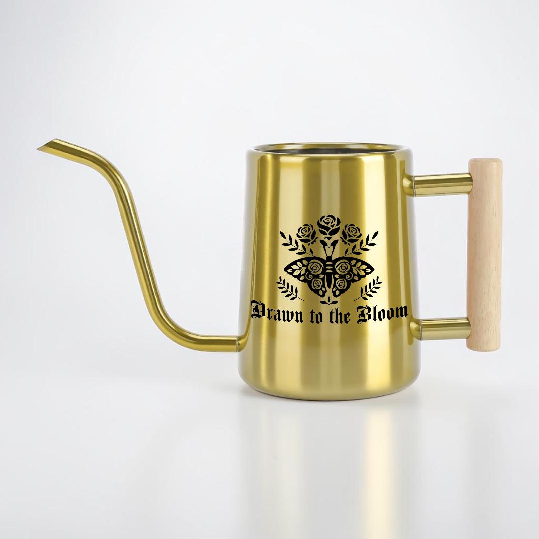 Gothic Moth Watering Can, Plant Watering Can with Wooden Handle, Floral Moth Plant Lover Gift, Goth Cottagecore Plant Decor