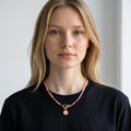 Pink Beaded Necklace with Custom Initial Charm