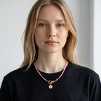 Pink Beaded Necklace with Custom Initial Charm
