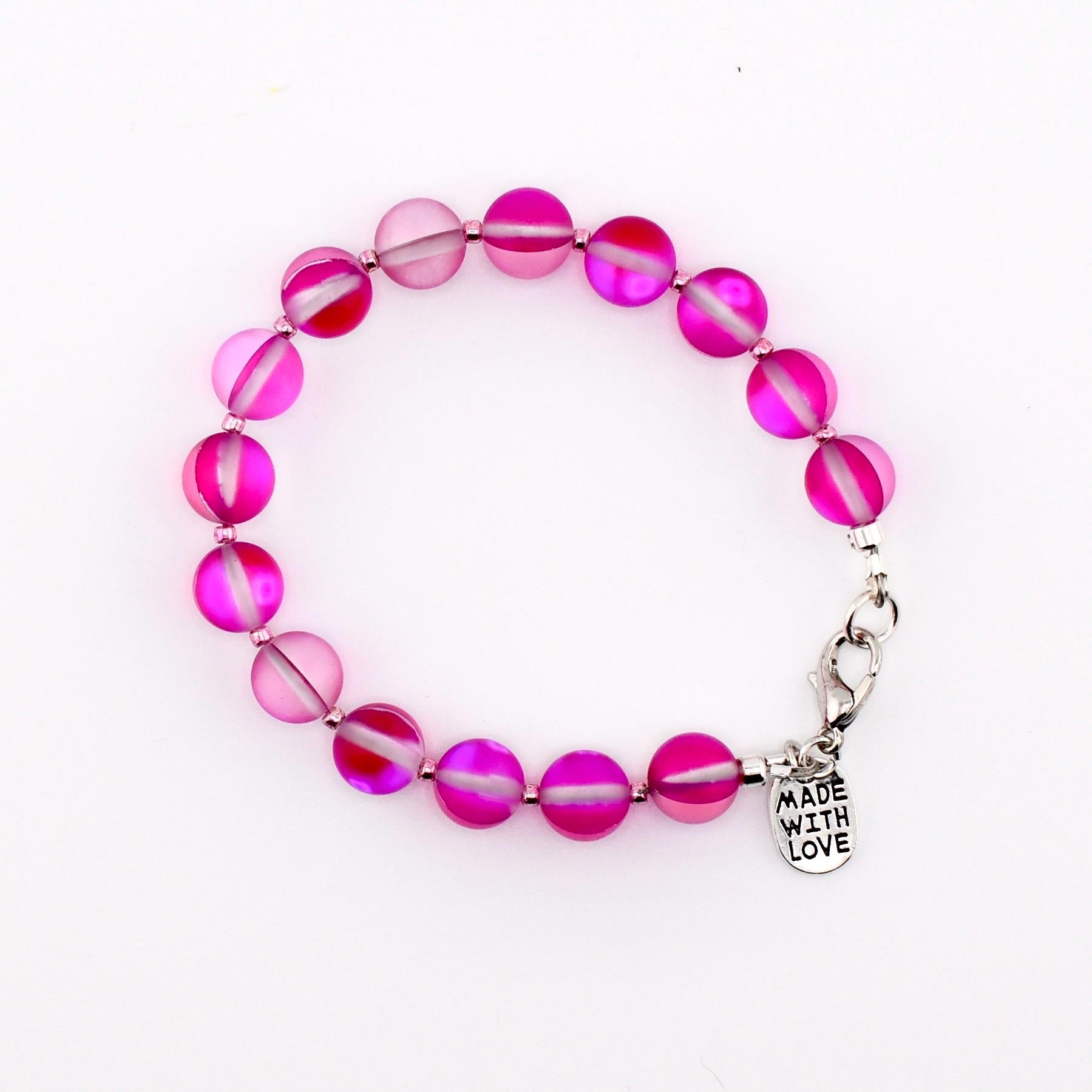 Colorful Frosted Glass Bead Bracelet | Handmade Beaded Bracelet | Aqua, Pink & Purple Bracelet