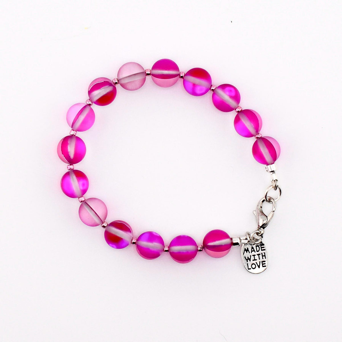 Frosted Glass Bead Bracelet: Sea Glass Style, Aqua, Pink, Purple Stackable Jewelry