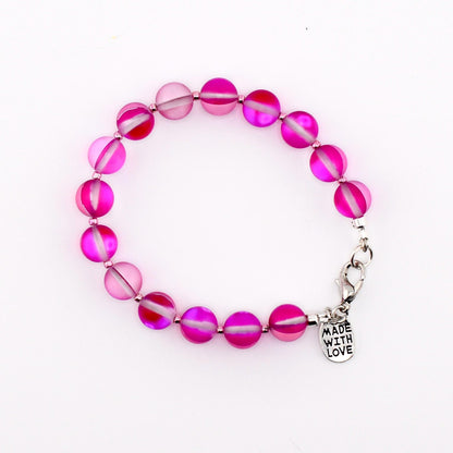Colorful Frosted Glass Bead Bracelet | Handmade Beaded Bracelet | Aqua, Pink & Purple Bracelet