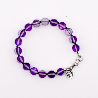 Colorful Frosted Glass Bead Bracelet | Handmade Beaded Bracelet | Aqua, Pink & Purple Bracelet