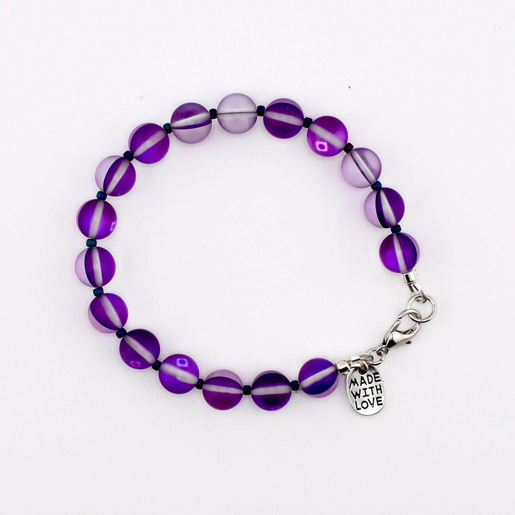 Frosted Glass Bead Bracelet: Sea Glass Style, Aqua, Pink, Purple Stackable Jewelry
