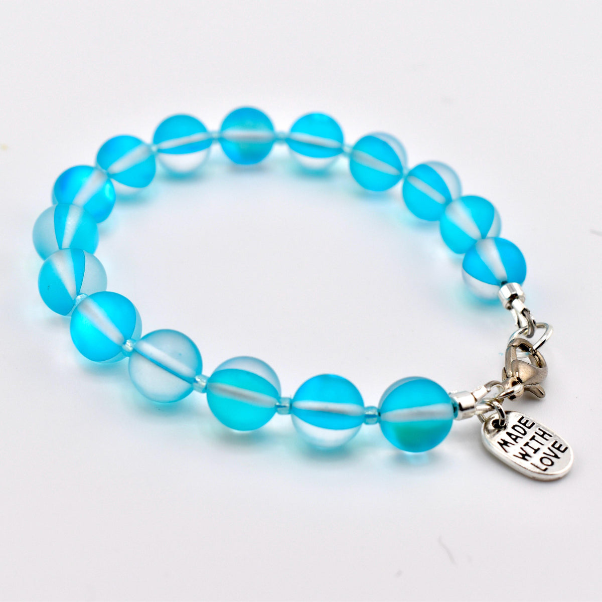 Frosted Glass Bead Bracelet: Sea Glass Style, Aqua, Pink, Purple Stackable Jewelry
