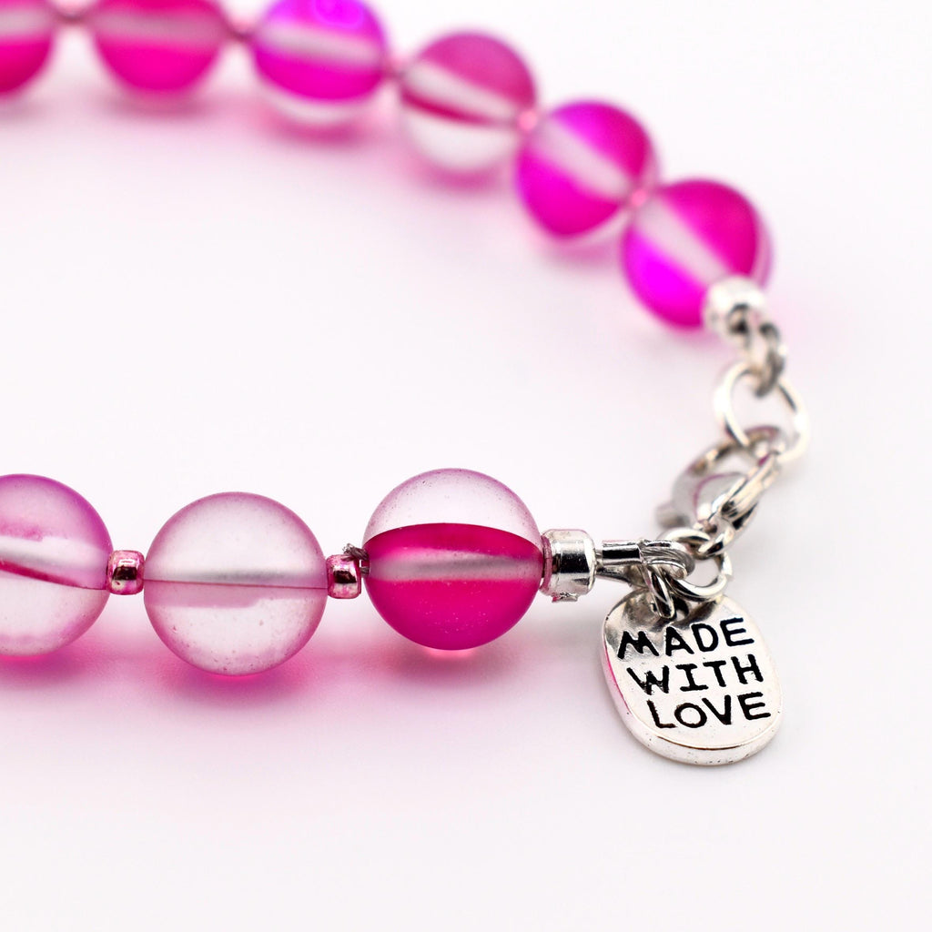 Frosted Glass Bead Bracelet: Sea Glass Style, Aqua, Pink, Purple Stackable Jewelry