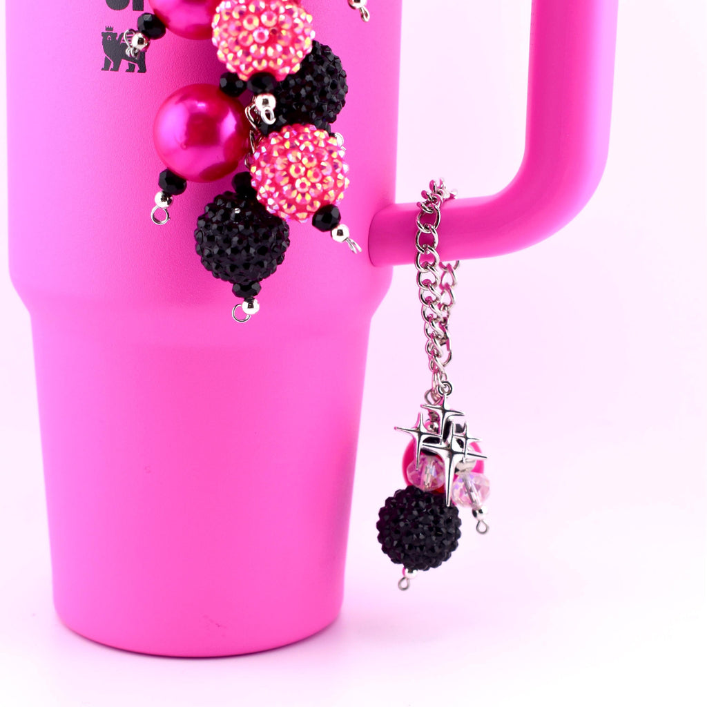 Hot Pink Black Beaded Tumbler Charm – Handle, Straw, Bag Accessory