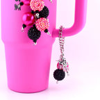 Hot Pink Black Beaded Tumbler Charm – Handle, Straw, Bag Accessory