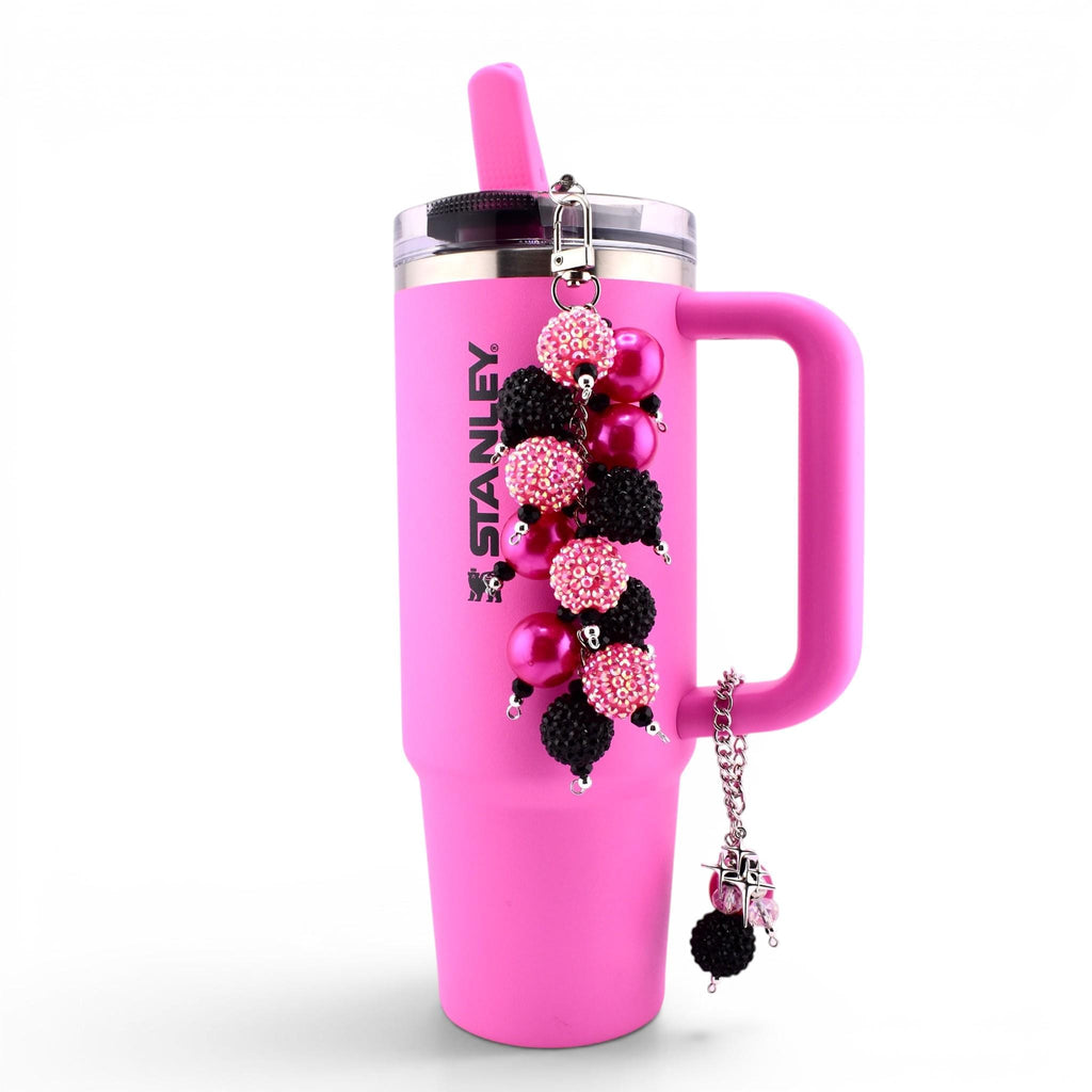 Hot Pink Black Beaded Tumbler Charm – Handle, Straw, Bag Accessory