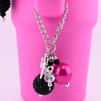 Hot Pink Black Beaded Tumbler Charm – Handle, Straw, Bag Accessory