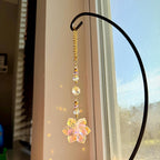 Crystal Lotus Flower Suncatcher Pink Prism Gold Chain Window Hanging Rearview Mirror Charm Car Decor