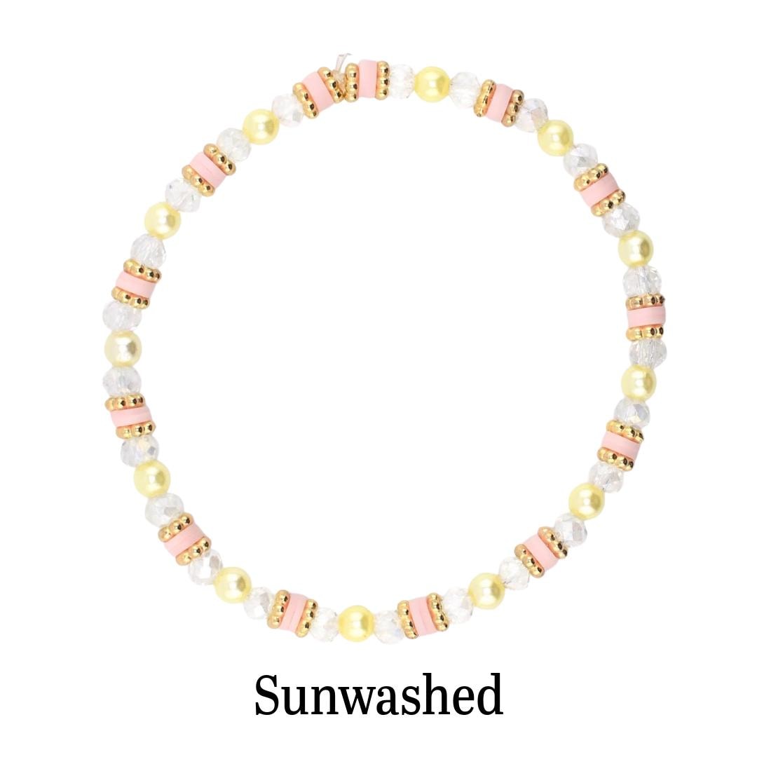 Lemon Haze & Polaroid Rose Bracelet Collection: Yellow Pink And Gold Beaded Bracelets